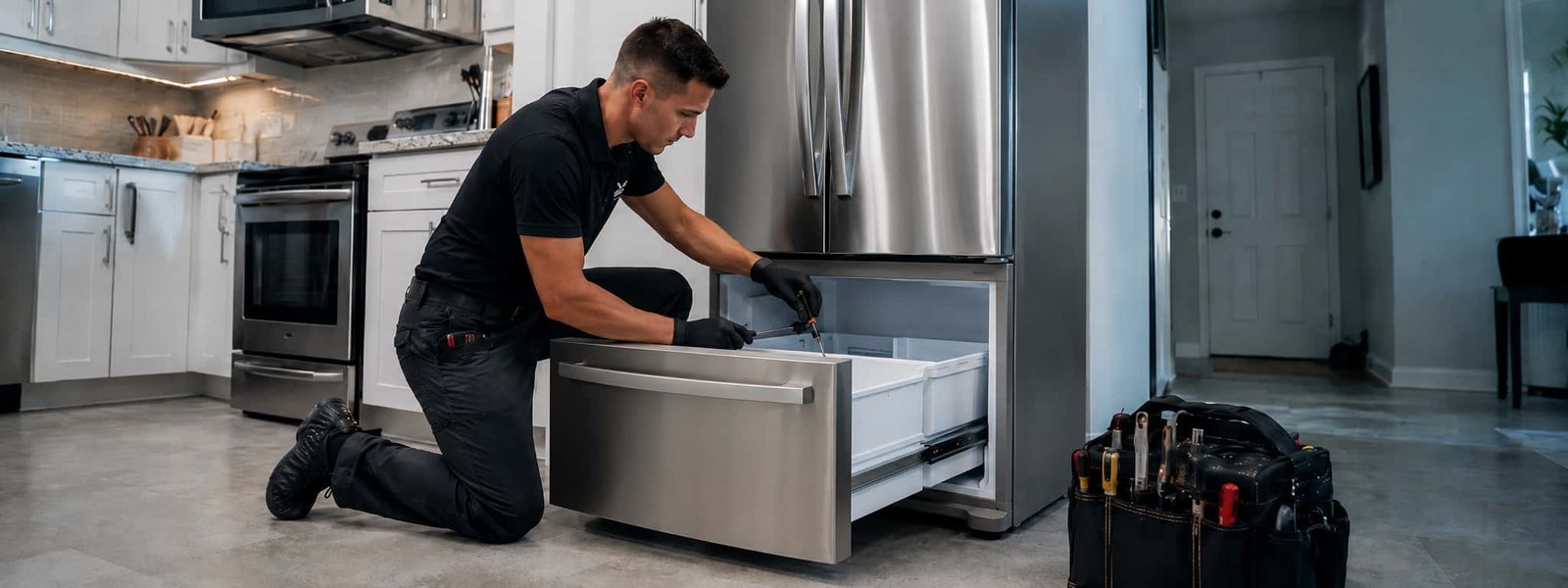 Same-day refrigerator repair in New Port Richey FL for Whirlpool Samsung GE LG Frigidaire cooling freezer leak and ice maker problems