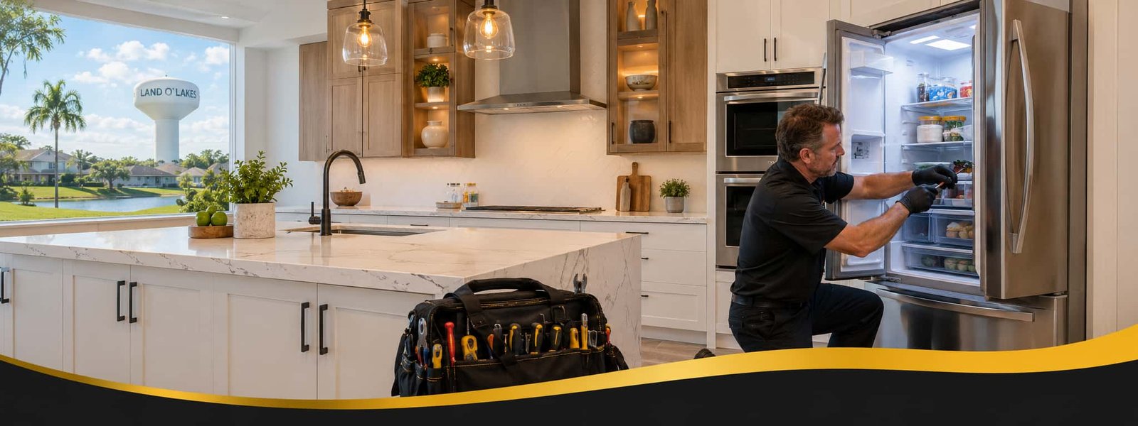 Same-day refrigerator repair specialists in Land O' Lakes FL for Samsung Whirlpool Frigidaire GE LG and other major refrigerator brands